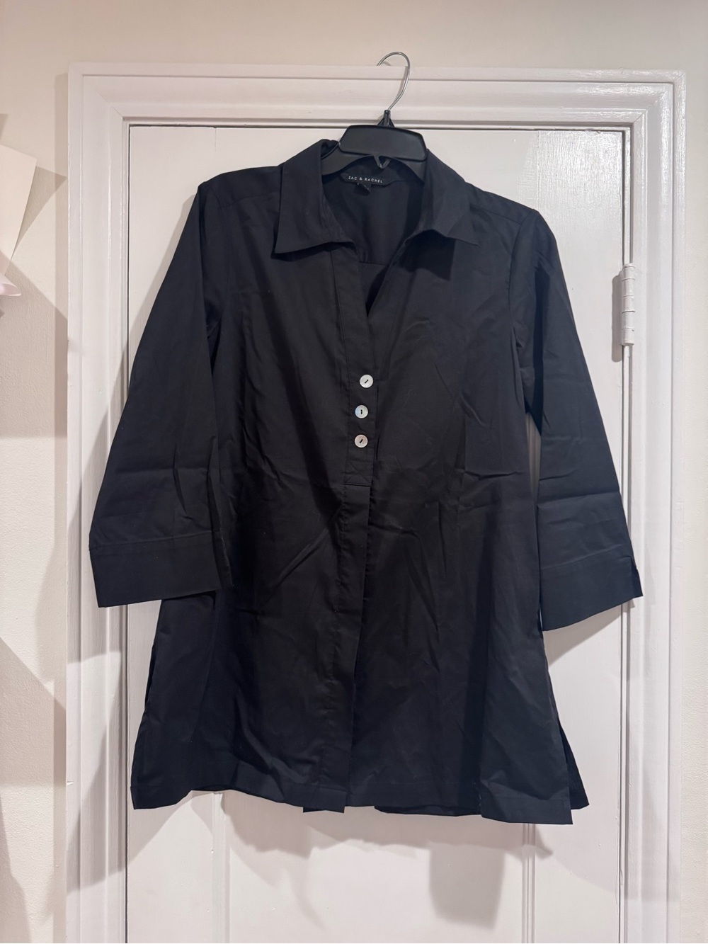 Zac & Rachel Black Collared Tunic with Three-Button Placket Size M